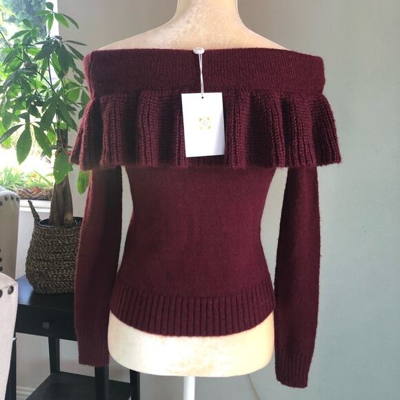 WAYF Ruffled Cable Knit Off-Shoulder Sweater Size XS NWT - Picture 6 of 8